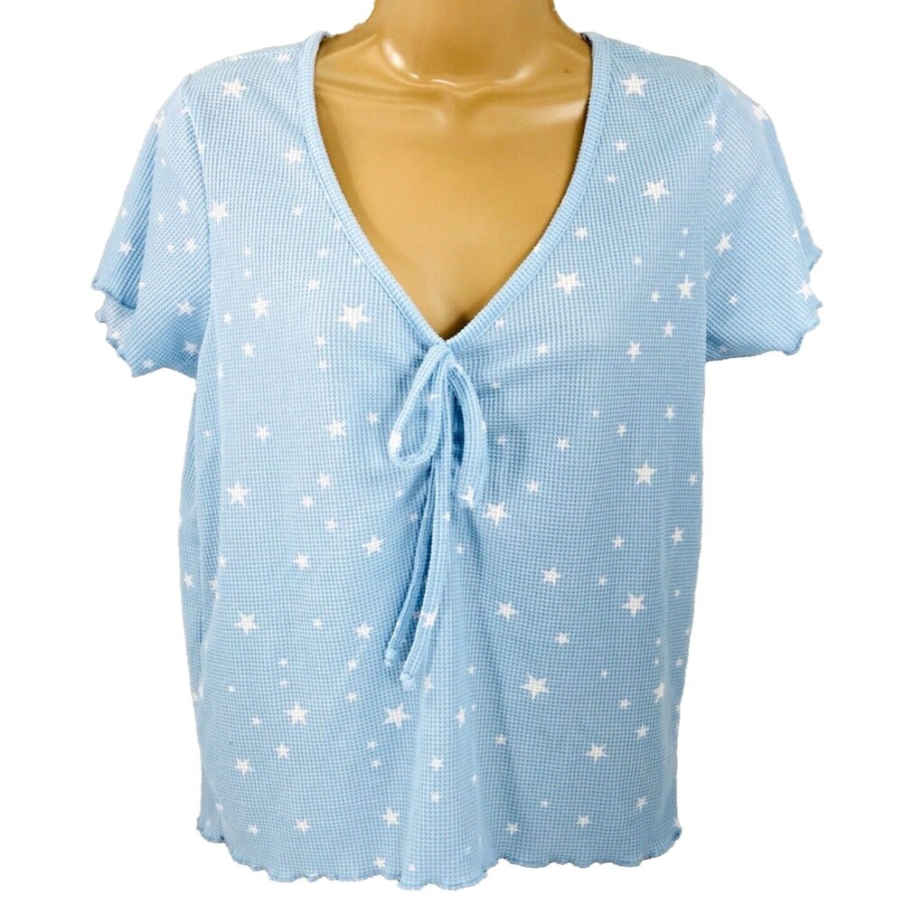 1616 Tunic Sleep Top Soft Waffle Weave Stars Blue L  Pajama Sexy Fairy Boho Yoga